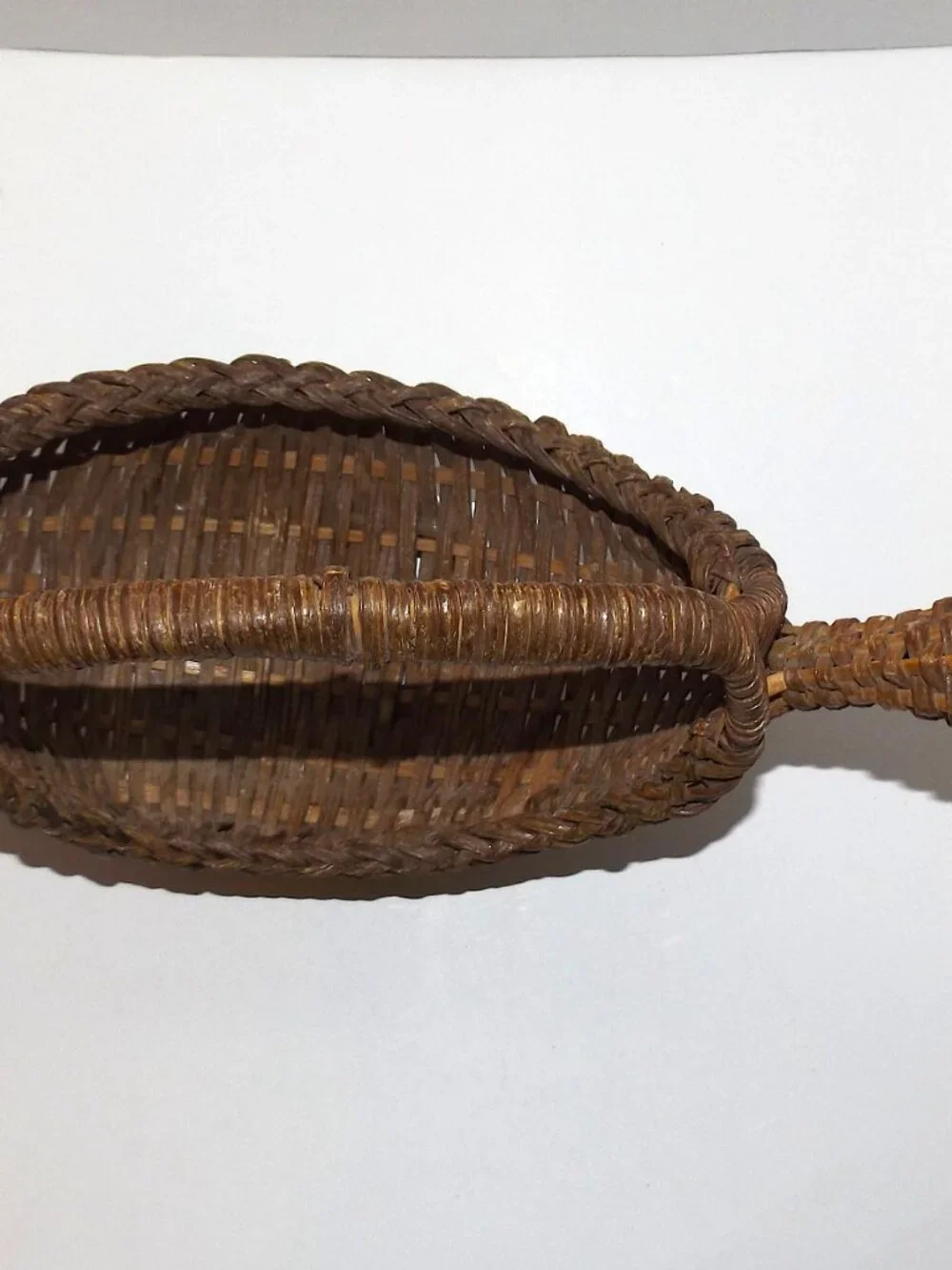 Vintage Woven Wicker And Bamboo Brown Bird Basket Carved Beak